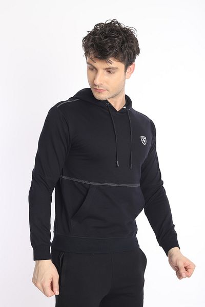 NEED LİFE Men's Navy Blue Hooded Kangaroo Pocket Slim Fit Sweatshirt