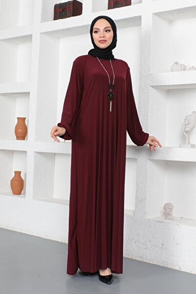 Genel Markalar Piliseli Sandy Elbise Bordo