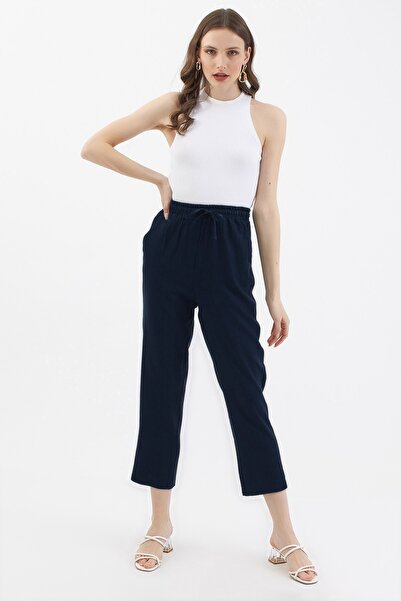 Pattaya Γυναικείο μπλε Navy ελαστικό ριγέ παντελόνι μέσης P21s201-2373