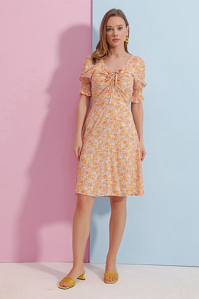 Pattaya Women's Front Gathered Floral Patterned Dress P23s191-5140