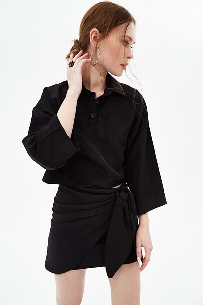 Pattaya Damenbluse aus Satin mit klassischem Kragen und kurzem Schnitt P21s201-0761