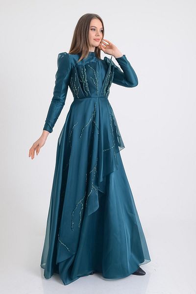 SpringStore Emerald Fan Detailed Hijab Evening Dress