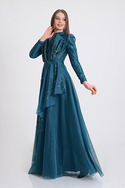 SpringStore Emerald Fan Detailed Hijab Evening Dress