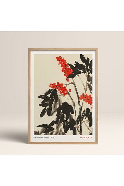 HOMEPACK Рамкирана картина в японски стил Нанбара Сакуджиро 30x40см 40x60см 50x70см Черно Бяло Дърво Jpn049