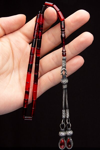 OTTOTESBİH Men's Gift Cutout Rosary Amber Silver Tassel