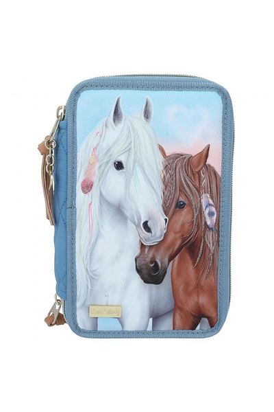 Top Model Miss Melody Blue Horses Triple Pen Holder