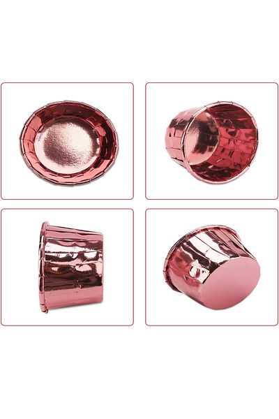 Parti dolabı Set of 25 Rose Gold Metallic Muffin Cake and Soufflé Capsules Shiny Copper Color Cupcake Baking Paper