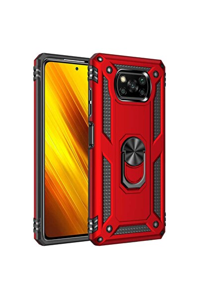 Rivor Xiaomi Poco X3 Uyumlu Kılıf Military Armour Yüzüklü Standlı Koruyucu Kapak
