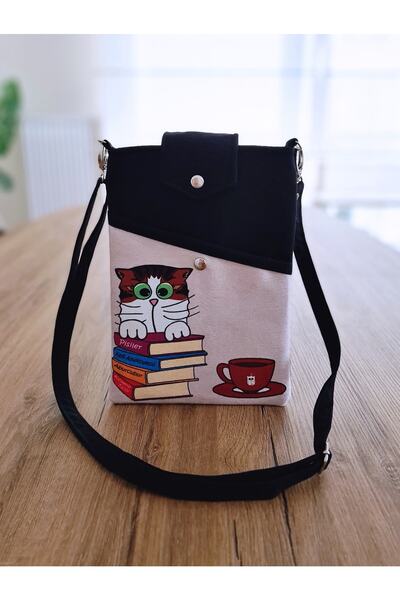 Aburcubur Atölye Kadın Kedili Nubuk Kitap Çantası