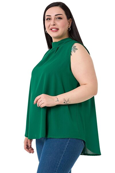 DISENTIS MODEST Σμαραγδένια μπλούζα με κολάρο Plus με κουμπιά
