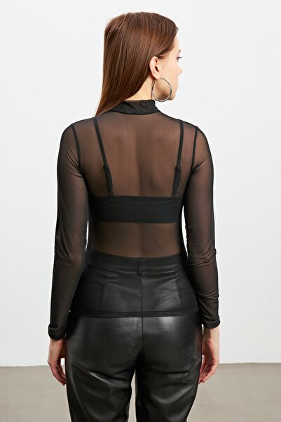 Bipantolon Γυναικεία διάφανη μπλούζα από μαύρο τούλι