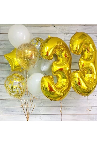 MFM مجموعة بالونات من رقائق الذهب للأرقام لعمر 33 عامًا