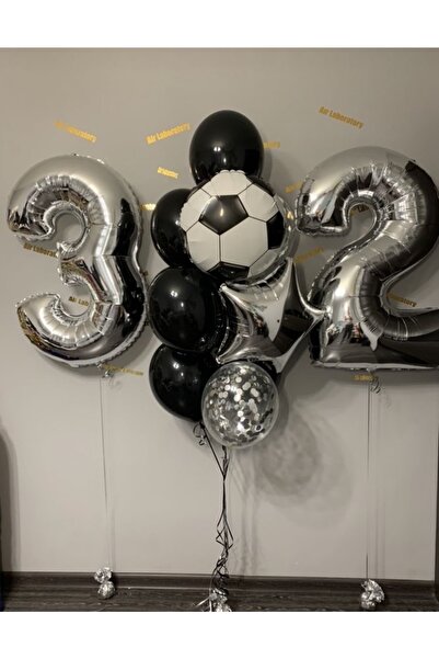 MFM Party 32 Years Old Number Silver Fan Football Foil Balloon Set