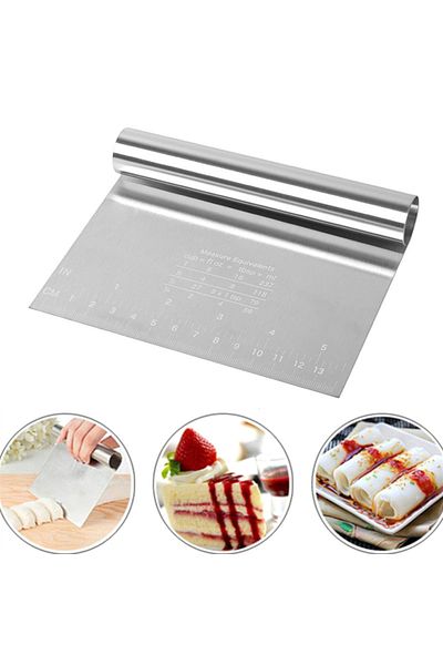 5DMarket Multipurpose Stainless Steel Dough Food Cutter Scraper Pastry Cake Decorating Spatula Tool with Scale