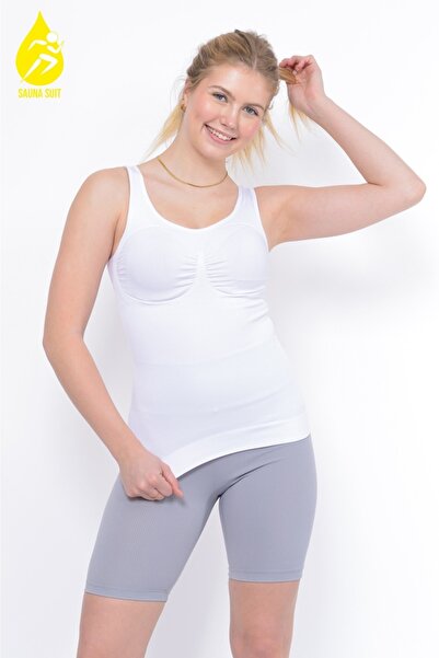 SAUNA SUIT Κορσές για γυναικεία εσώρουχα, πλεκτό λευκό, μεταξένιο, χωρίς ραφές, που δίνει λεπτή εμφάνιση, σε μέγεθος 2