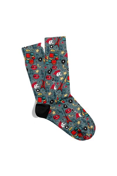 Eğlenceli Çoraplar Fun Socks Unisex Music Rock Skull Pattern Printed Socks Ecsoket317