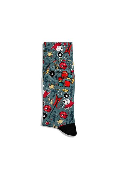 Eğlenceli Çoraplar Fun Socks Unisex Music Rock Skull Pattern Printed Socks Ecsoket317