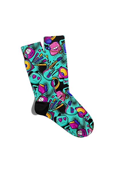 Eğlenceli Çoraplar Șosete Fun Sosete Unisex Rock Emoji Popart Printed Socks E...