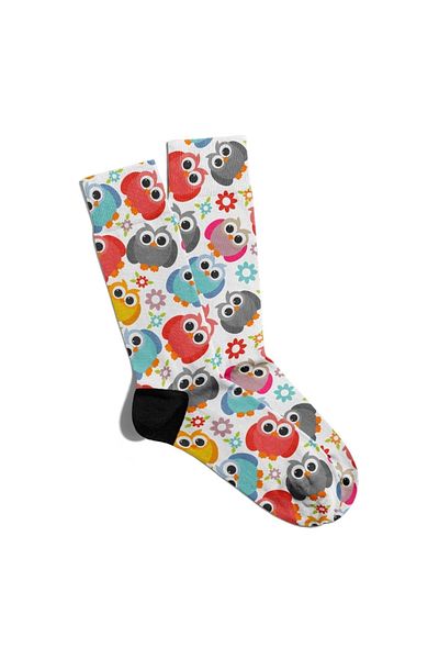 Eğlenceli Çoraplar Fun Socks Unisex Colorful Owls Printed Socks Ecsoket103