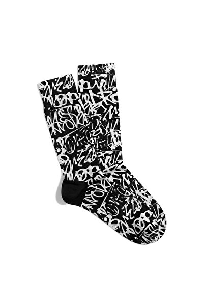 Eğlenceli Çoraplar Забавни чорапи, унисекс, черна основа, бели геометрични мо...