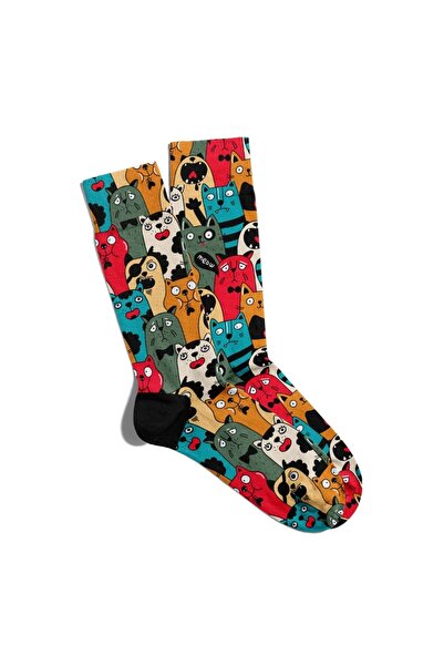 Eğlenceli Çoraplar Fun Socks Unisex Colorful Cats Meoow Printed Socks Ecsoket141