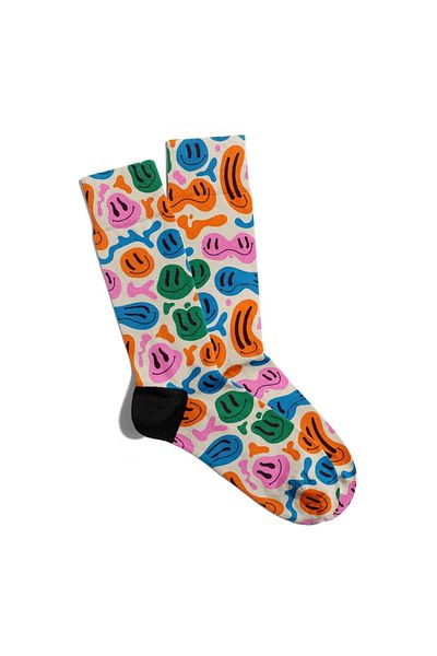 Eğlenceli Çoraplar Fun Socks Unisex Beige Colored Emoji Pattern Printed Socks Ecsoket244