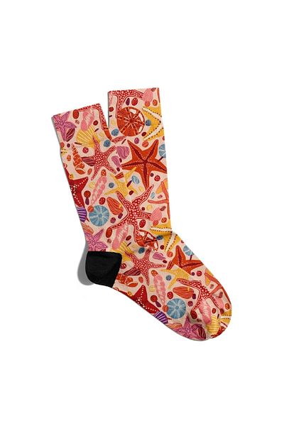 Eğlenceli Çoraplar Fun Socks Unisex Summer Themed Starfish Pattern Printed Socks Ecsoket306