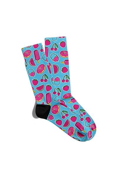 Eğlenceli Çoraplar Fun Socks Unisex Blue Summer Fruits Donut Printed Socks Ecsoket170