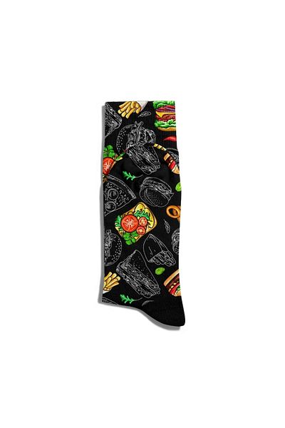 Eğlenceli Çoraplar Fun Socks Unisex Black Food Hm Pattern Printed Socks Ecsoket291