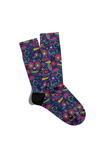 Eğlenceli Çoraplar جوارب ممتعة للجنسين ملونة جمجمة V2 مطبوعة Ecsoket216