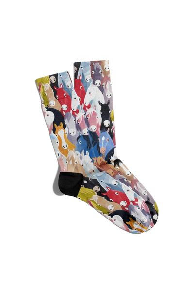 Eğlenceli Çoraplar Eğlenceli Çorap Unisex Renkli At Sevimli Atlar Baskılı Çor...