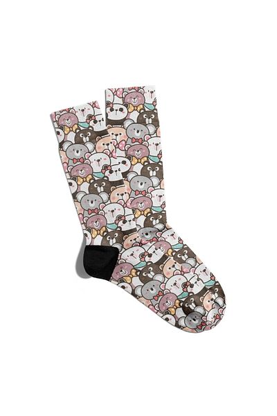 Eğlenceli Çoraplar Fun Socks Unisex Cute Teddy Bear Pattern Printed Socks Ecsoket085