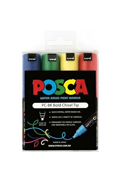 Uni مجموعة أقلام تحديد بوسكا PC-8K مقاس 8 مم مكونة من 4 قطع - متنوعة