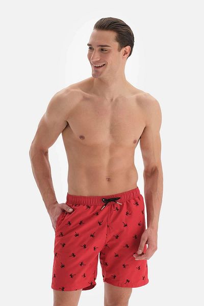 Dagi Rote, bestickte Shorts für Herren in mittlerer Größe mit Palmenmotiv