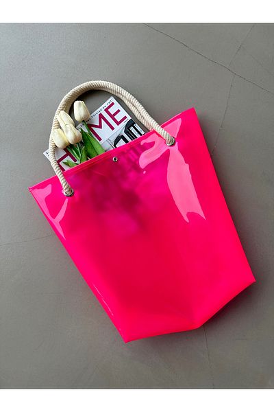 KIRASE Γυναικεία Neon Pink ημιδιάφανη παγωμένη μαλακή τσάντα παραλίας και αγορών