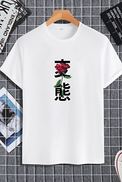 macklin Unisex Žene Muškarci Japanski Tekst Ruža Štampano Oversize kroj T-shirt
