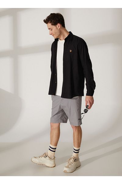 U.S. Polo Assn. Μαύρο ανδρικό πουκάμισο Enzo23y - Comfort Fit, πέτο με κουμπί