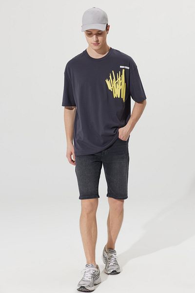 AC&Co / Altınyıldız Classics Anthrazitfarbenes, locker geschnittenes, locker geschnittenes Herren-T-Shirt mit Rundhalsausschnitt aus 100 % Baumwolle