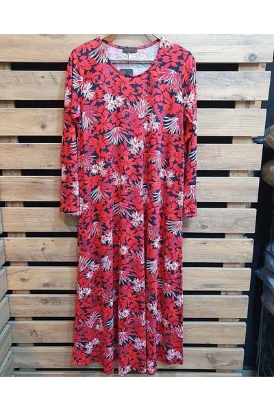 anne moda ankara Red Floral Plus Size Summer Long Sleeve Dress