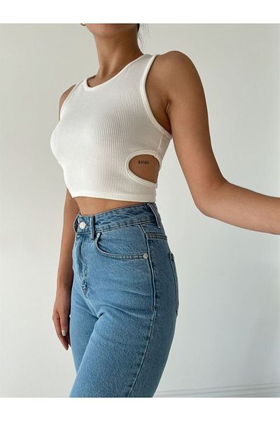 Yerli White Corded Women's Croptop - Low Cut Waist
