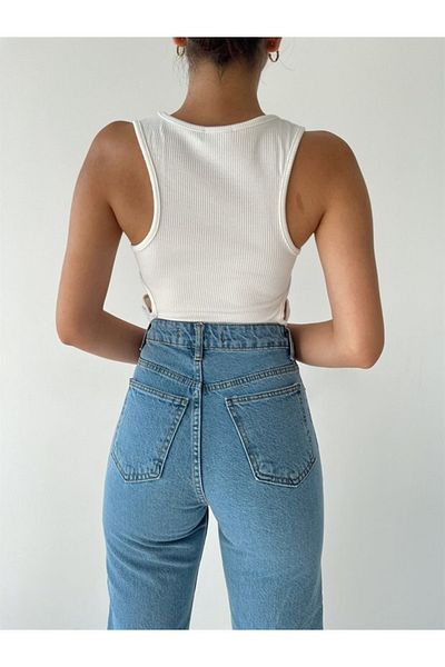Yerli White Corded Women's Croptop - Low Cut Waist