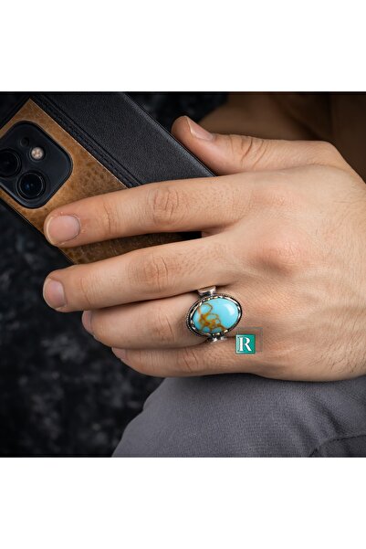 RevSilver 925 Ayar Gümüş Yüzük Oval Akik Kaplan Gözü Firuze Zirkon Taşlı Şık ...