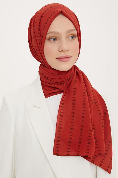 Armine Dashed Detailed Flush Shawl Red (Breathable Fabric)