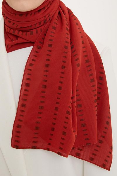 Armine Dashed Detailed Flush Shawl Red (Breathable Fabric)