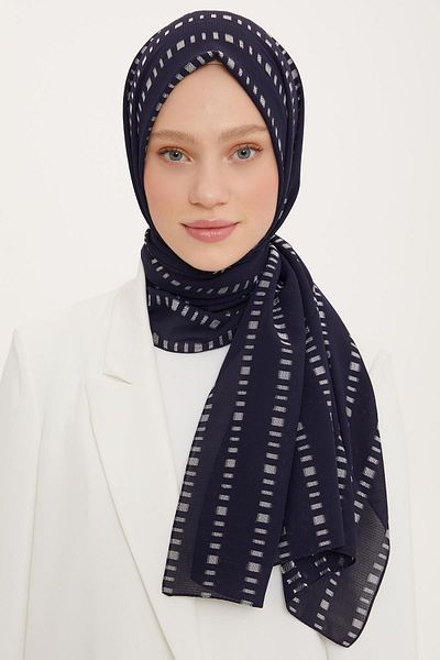 Armine Λεπτομερές σάλι με κομμένη γραμμή Navy Blue White (αναπνεύσιμο ύφασμα)