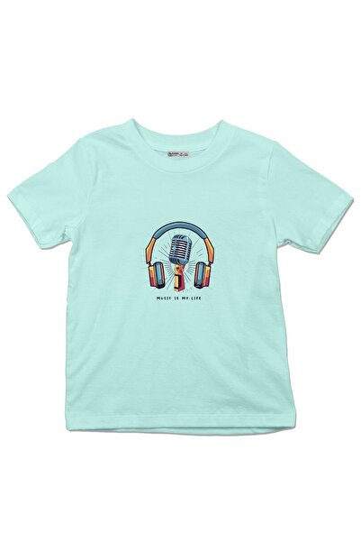 GreenMint تي شيرت للأطفال الموسيقى هي حياتي.سماعة الرأس والميكروفون_oe1509