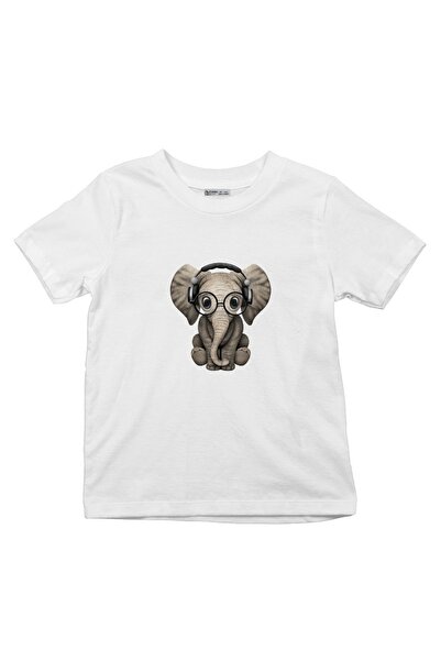 GreenMint تي شيرت للأطفال لطيف بيبي فيل دي جي يرتدي سماعات ونظارات_ks1118