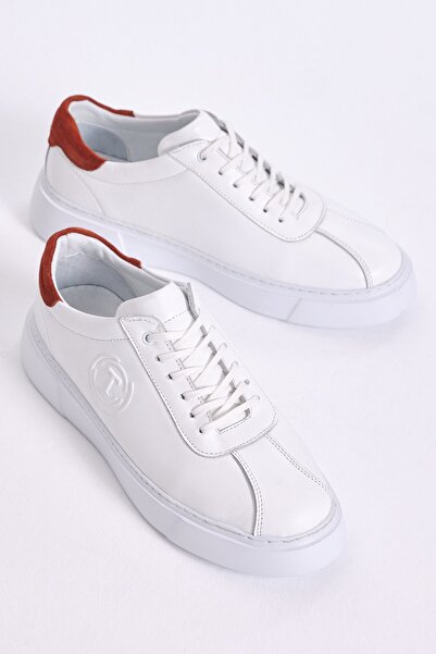 Tonny Black Men's White Orange Side Printed Lace Up Genuine Leather Sports Shoes