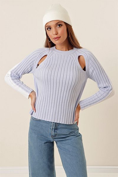 AQE FASHION Pulover de culoare dublă cu detaliu pe umeri