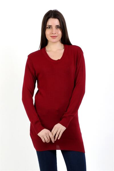 AQE FASHION Γυναικείο πουλόβερ με στρογγυλή λαιμόκοψη Claret Red